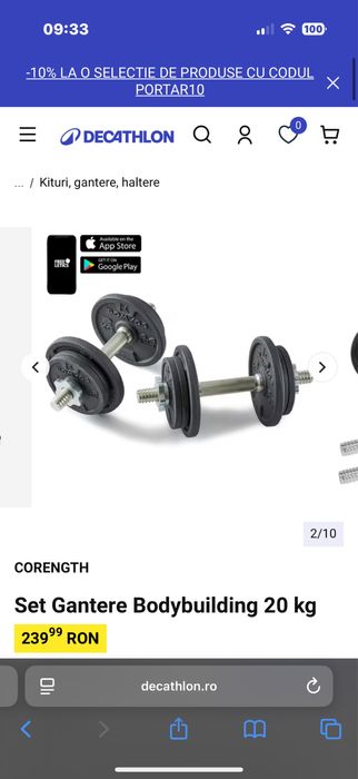 Set gantere de 20kg nou