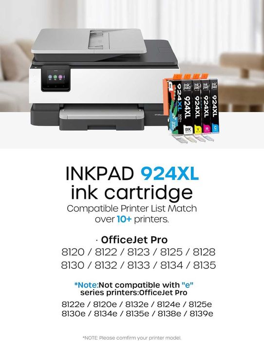 Мастилени касети iNKPAD 924 XL с чип за принтер HP OfficeJet Pro, 4 бр