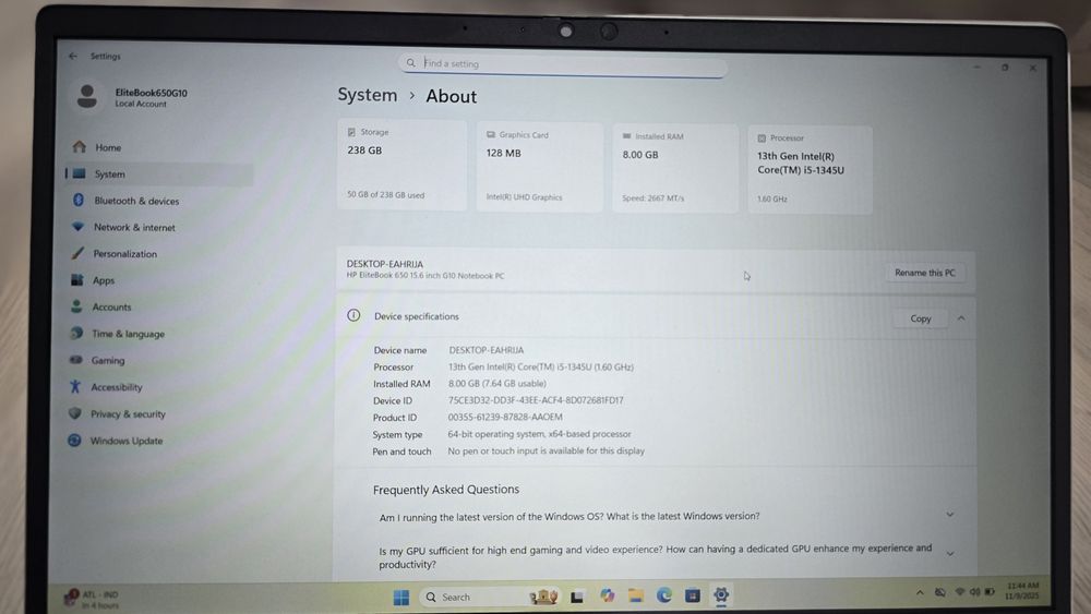 Laptop Elitebook 650 G10, i5gen13, 16Gb, 256Gb, 15,6Fhd, webcam