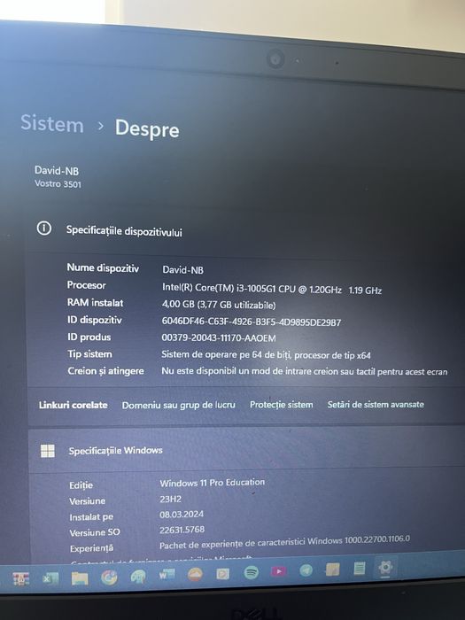 Laptop dell vostro 3501 inter corei i3