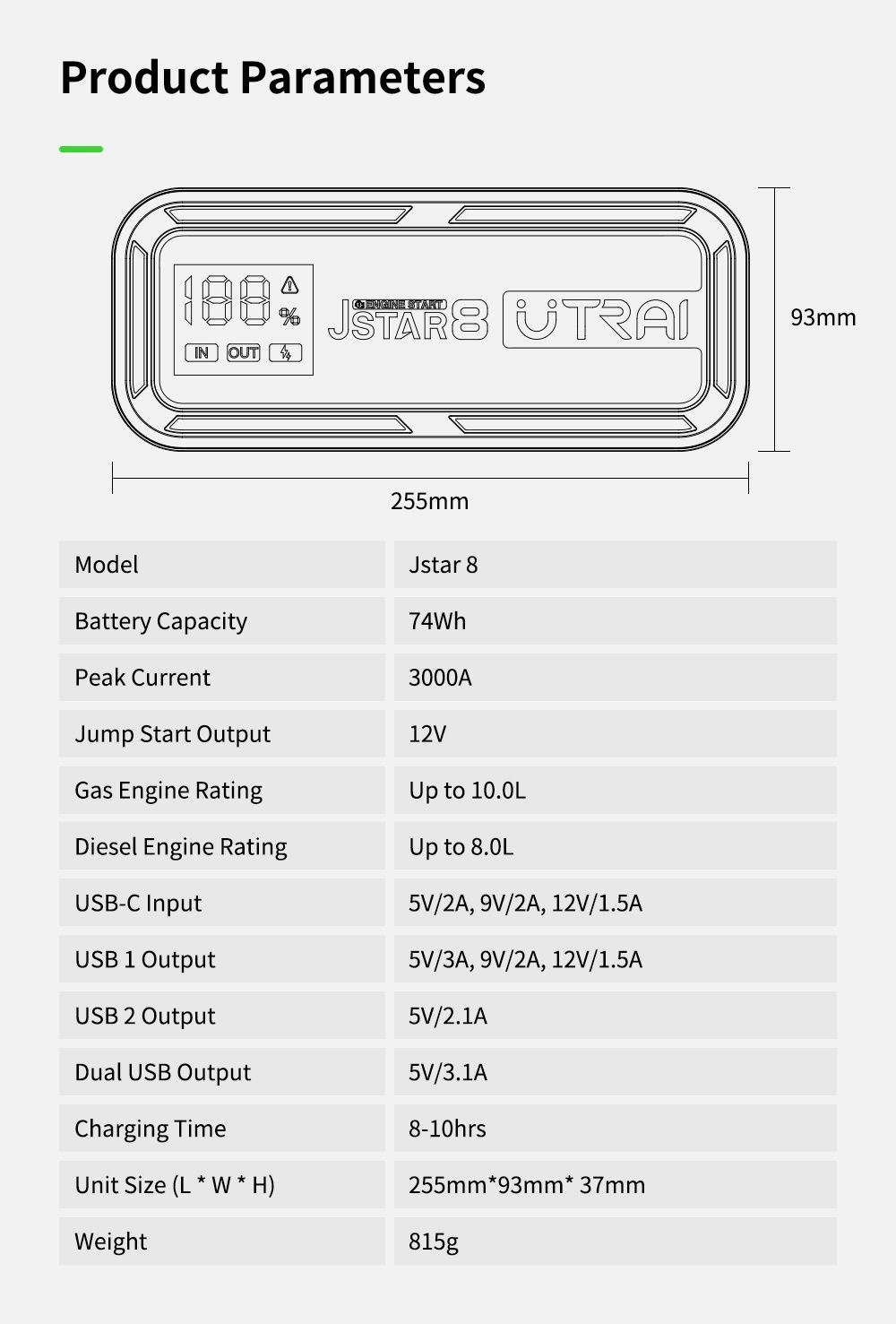 UTRAI 3000A Car Jumper Starter / Power Bank