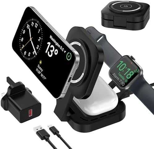 Нова Сгъваема MagSafe станция за iPhone 12–17 + Apple Watch + AirPods