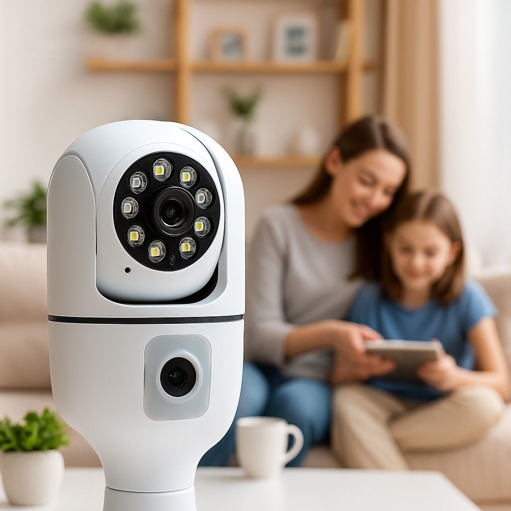WiFi двойна IP камера за фасунга – Full HD 1080P, 355° въртене, нощно