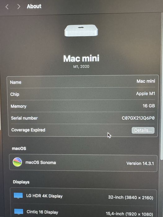 Mac Mini M1 16GB RAM 1TB 8-Core