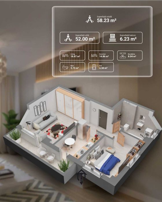 Apartament cu 2 camere NOU | INTABULAT | Dacia