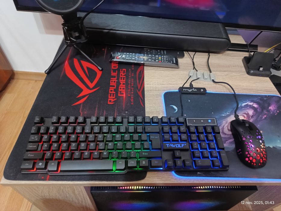 Tastatură Gaming T-WOLF Rainbow Backlit + Mouse White shark gaming