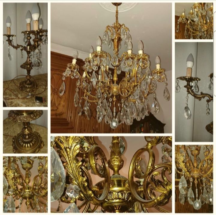Set: 1 candelabru  cu 2 aplice de perete din bronz