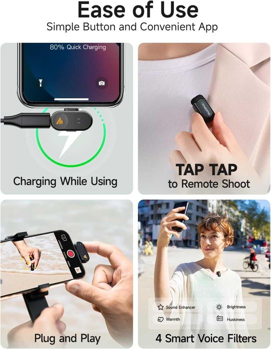 Безжичен микрофон брошка MAONO Wave T1 Mini USB-C за телефон