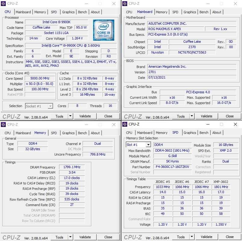 Asus Maximus X Apex Z370 + Intel i9 9900k + G.Skill 32GB DDR4