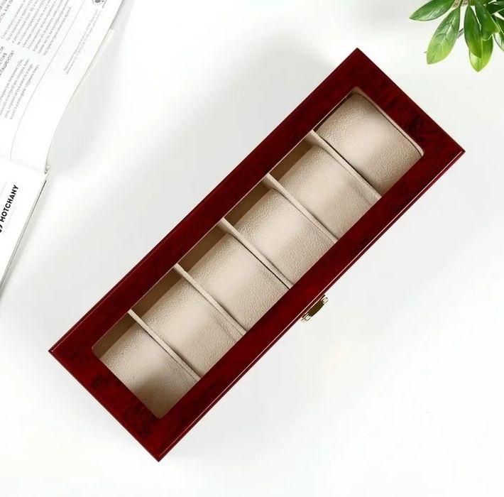 Шкатулка для часов 6 отделений «Красно-коричневая»