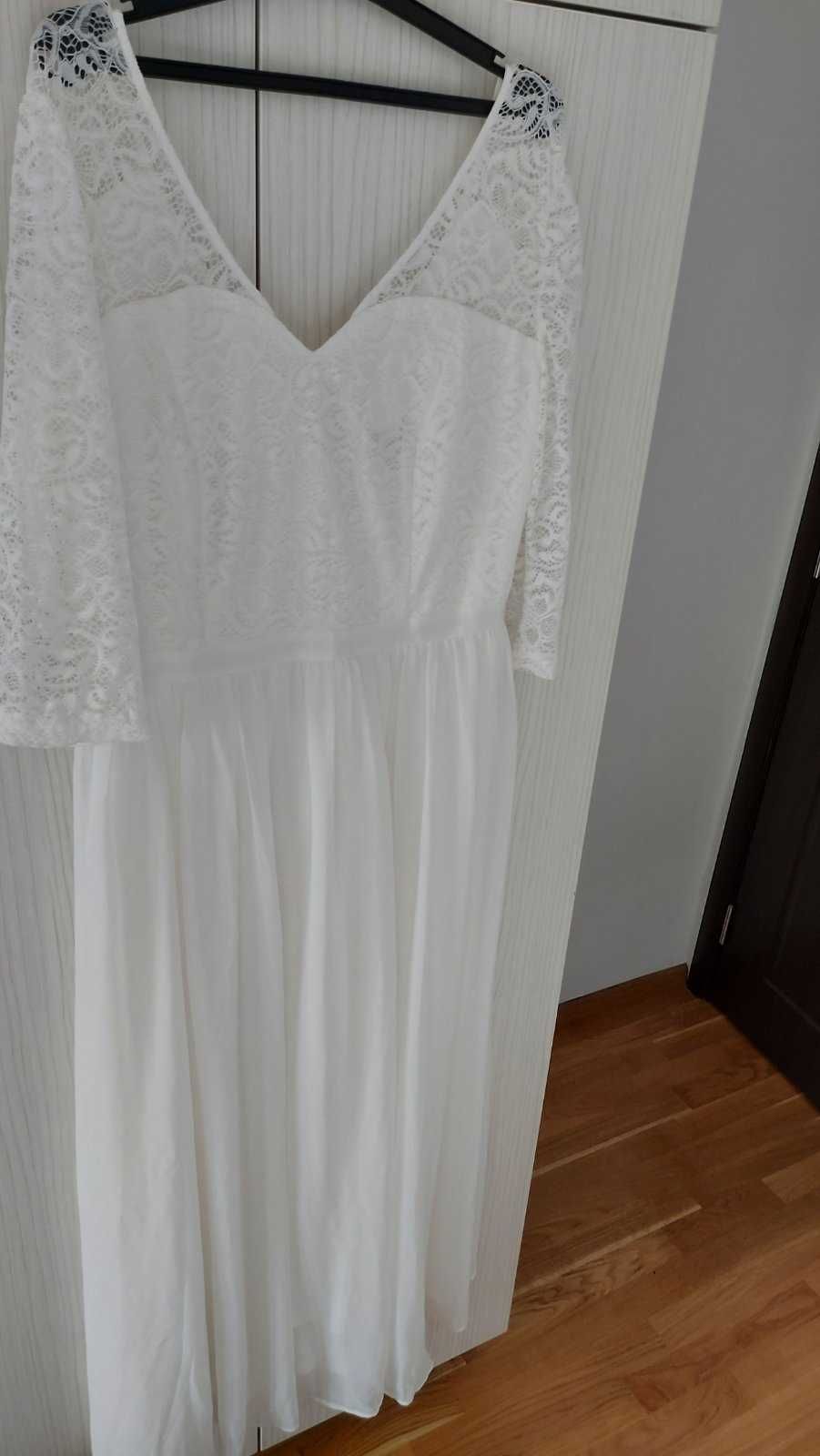 Елегантна булченска рокля, комплект с обувки, бяла дълга рокля и още