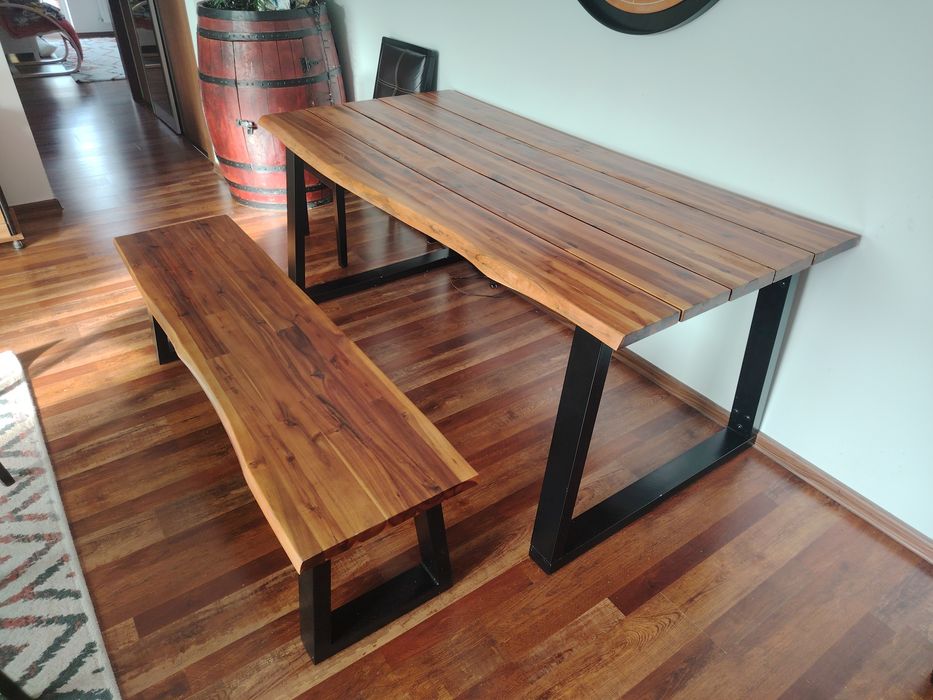 Masa si banca din lemn masiv si otel