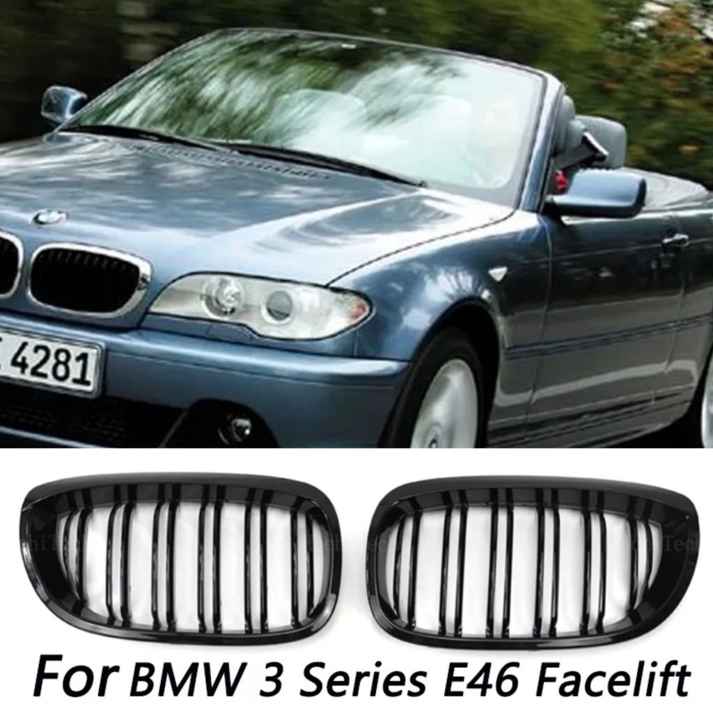 Grile Duble Bmw E46 Coupe Cabrio Negru Lucios Seria 3 face-lift