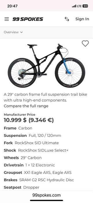 Mtb full suspension 29-er 1x12 Sram XX1 Axs Full Carbon