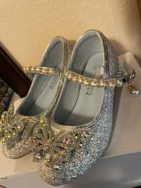 Pantofi fetite arginti cu sclipici nr 28