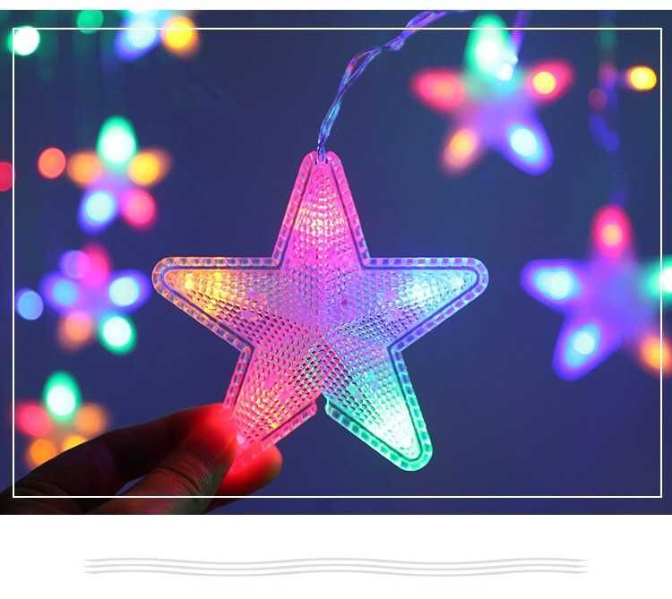 Коледни лампички многоцветна LED завеса от звездички 3.5м х 1м 200 LED