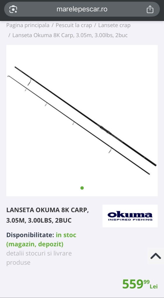 Lanseta Okuma 8K 3m 3lbs 2seg Nou