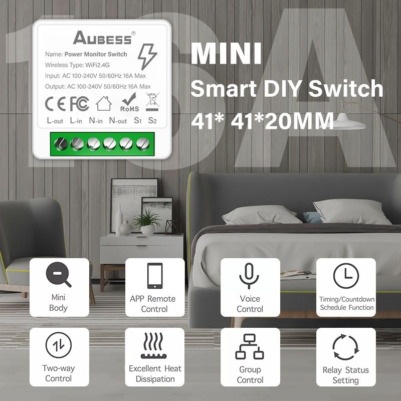 Tuya Smart 16A мини-суич: ZigBee без ен.отчет или WiFi с ен.отчет