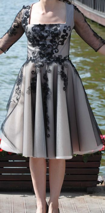 Rochie de ocazie cu tul si dantela aplicata UNICAT