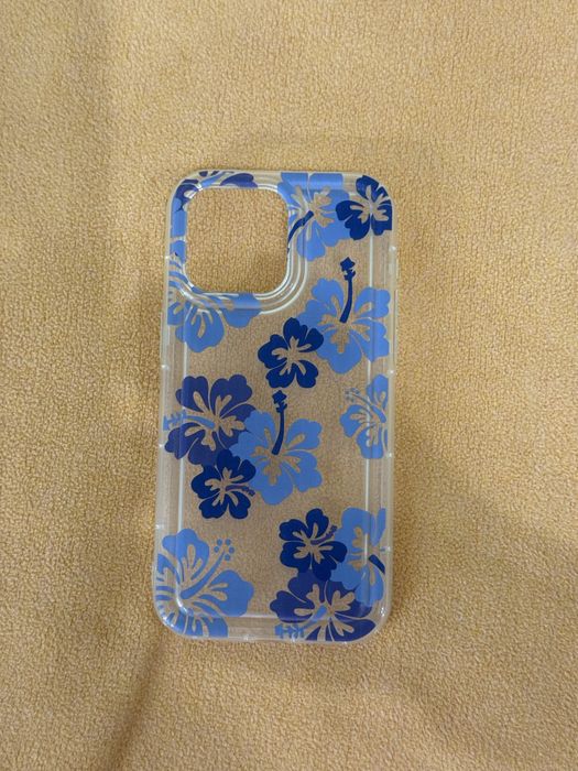 Прозрачен калъф със сини цветя за iphone 15 pro max