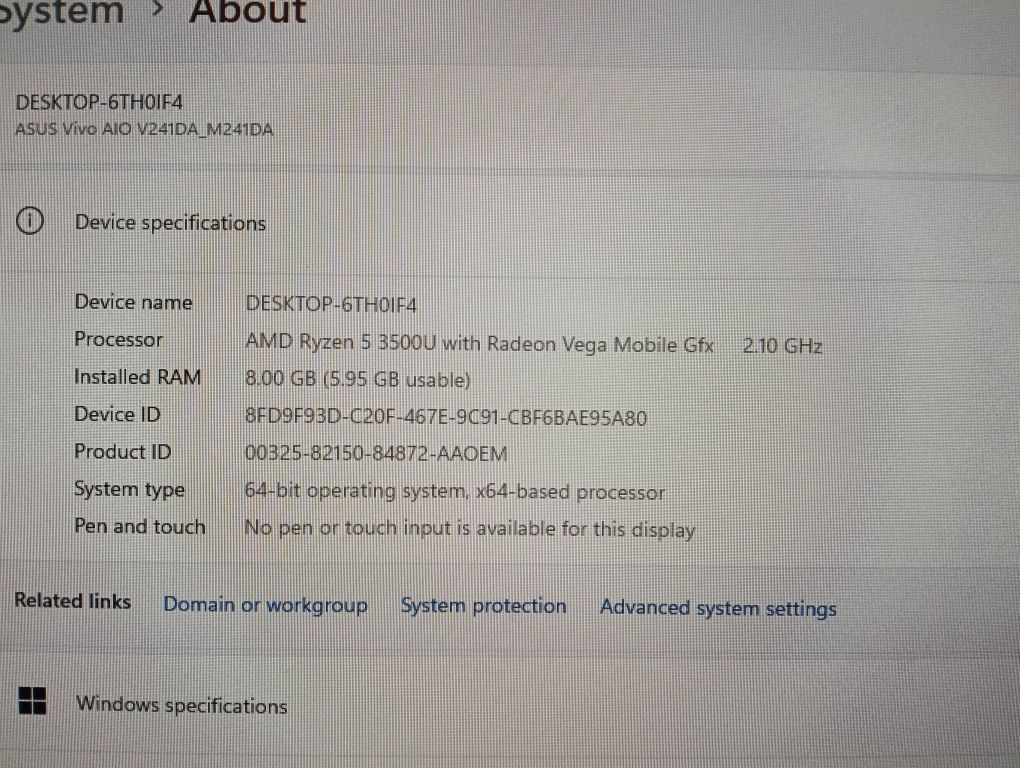Asus Vivo Aio M241 PC all in one