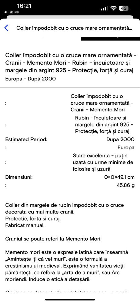 Colier cu cruce 6,83*4,07 cm