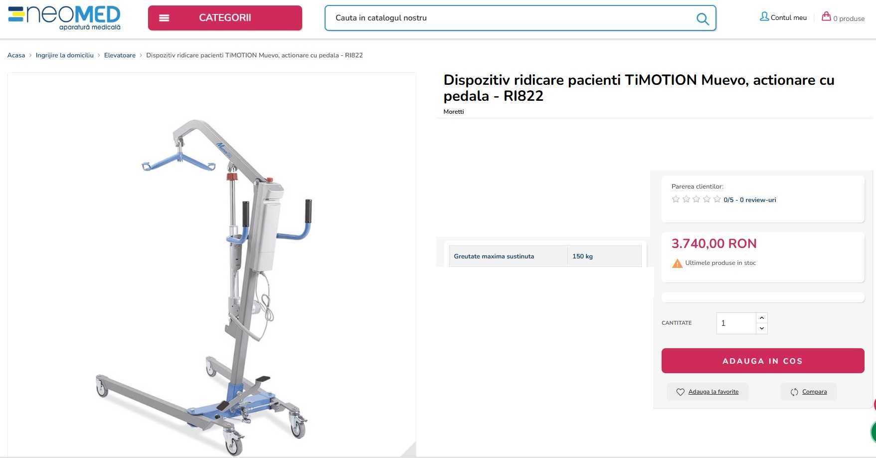 Dispozitiv ridicare pacienti actionare electrica TiMOTION Muevo RI822