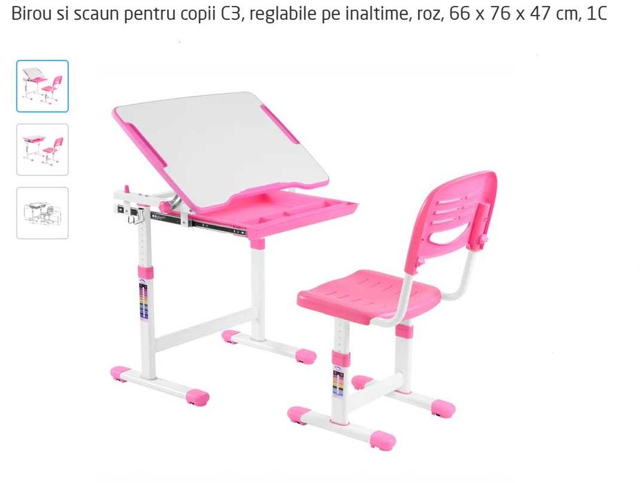 Birou Cu Scaunel Pentru Copii Reglabil Pe Inaltime ROZ