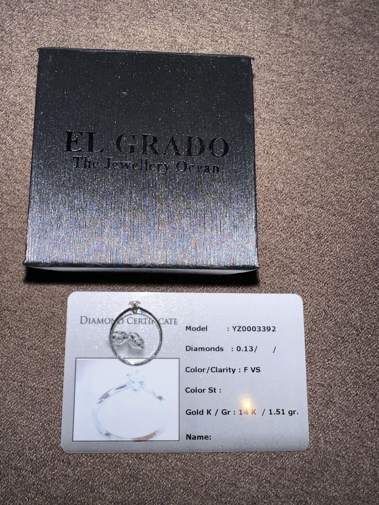 Годежен пръстен бяло злато 14К  с диамант VS1 F 0,13ct El Grado