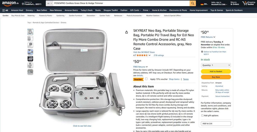 Geanta transport/ protectie drone Neo DJI, GRI, REDUS de la 250RON