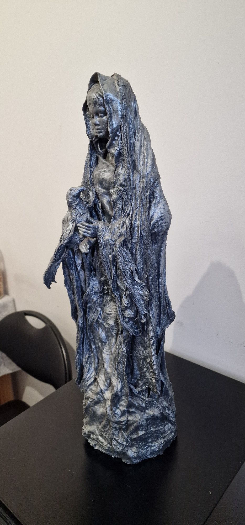 Statuie handmade silver femeie si pasare Art deco