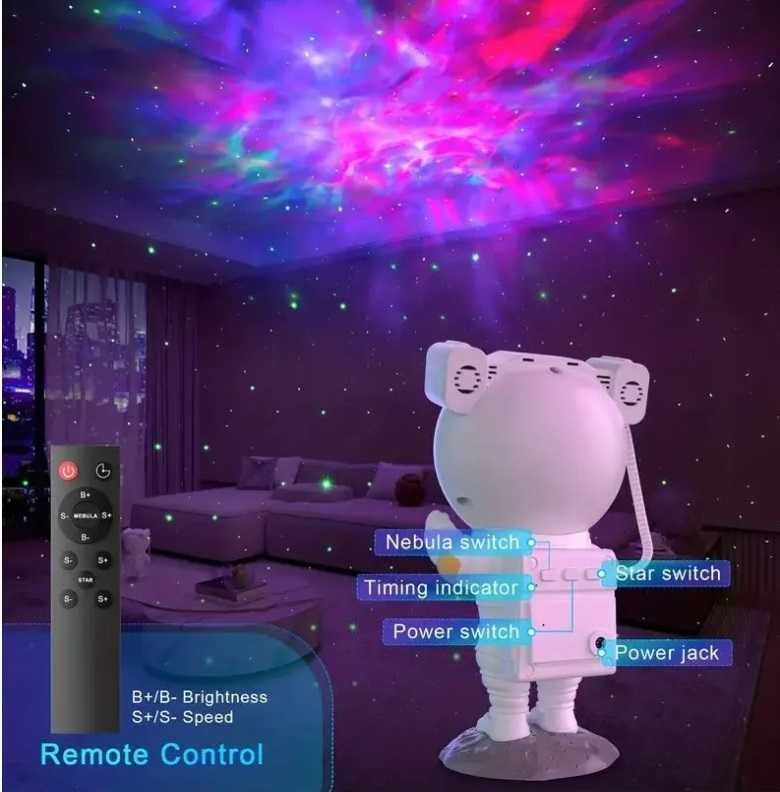 Astronaut proiector LED si laser cu proiectie stele,RGB, telecomanda