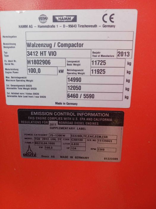 Compactor HAMM 3412 HT VIO – An 2013