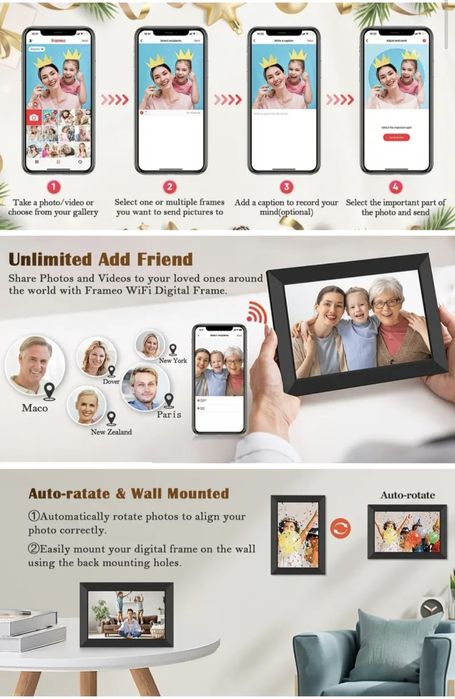 Frameo 10.1" Smart Цифрова рамка за снимки дигитална фоторамка HD 32GB