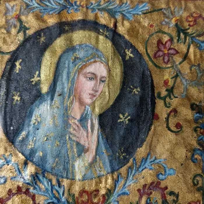 Iconita Maica Domnului, sec 19, pictata matase, colectie, cadou