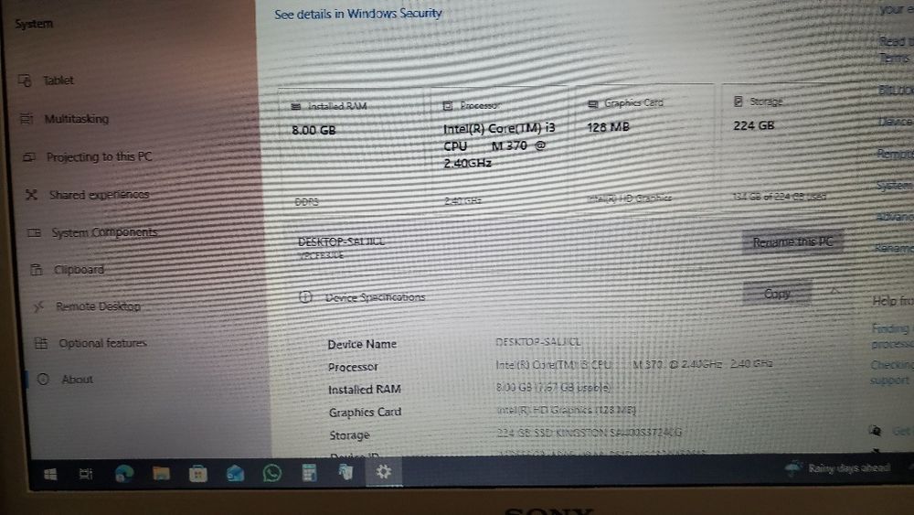 Laptop Sony Vaio Intel  I3 M 370 CPU