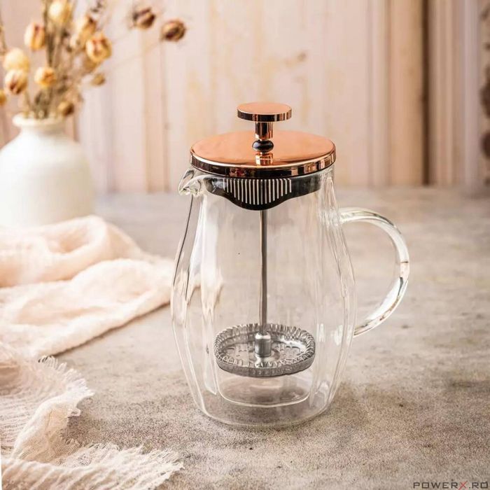 Infuzor, aparat din sticla cu piston pentru cafea, ceai, culoare