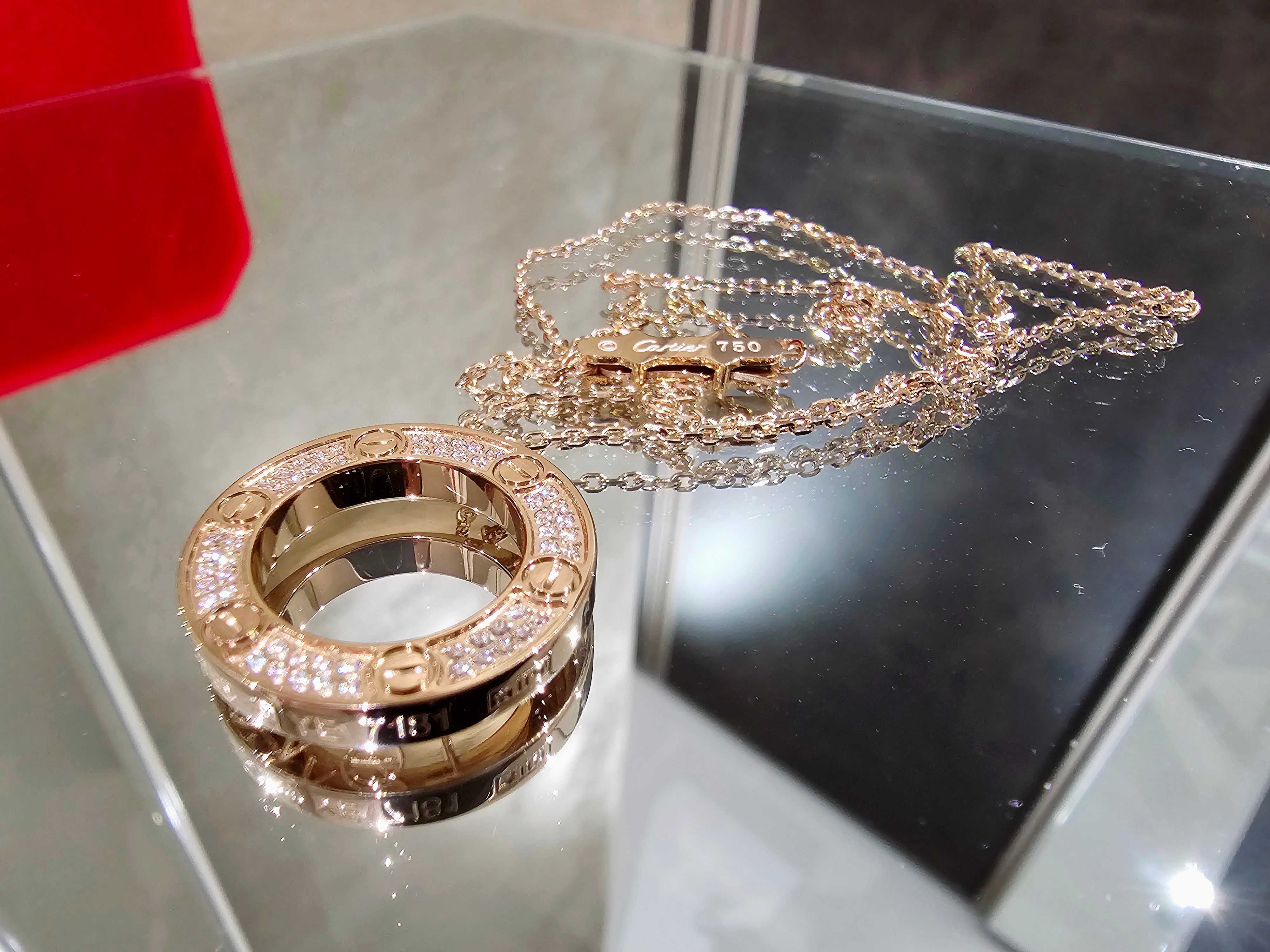 CARTIER Love Rose Gold Large Paved Diamonds Pendant Дамскo Колие