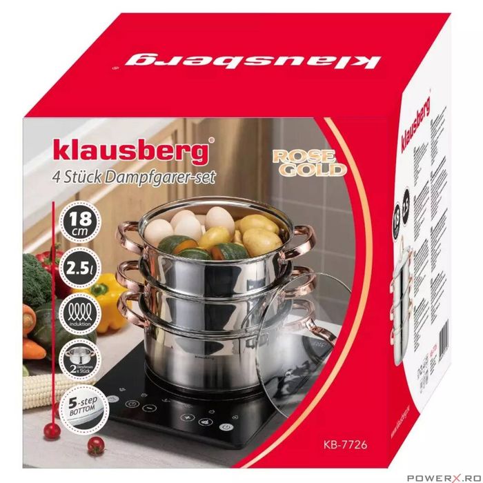 Set de 4 piese, oala pentru fiert cu abur, inox, diametru 18 cm,