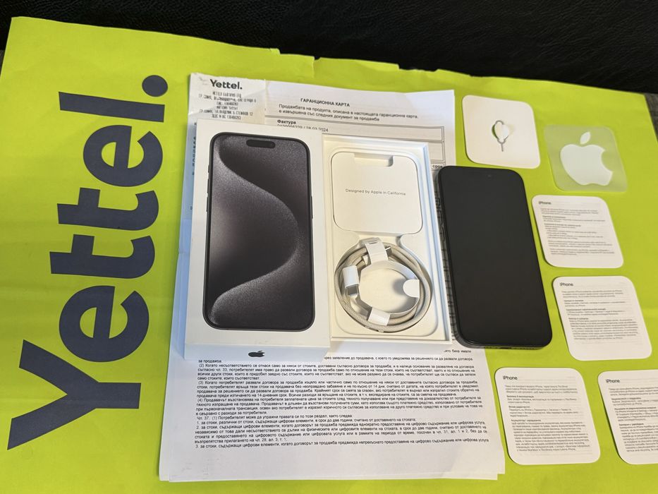 КАТО НОВ 128GB iPhone 15 Pro Yettel Гаранция 2027 Black Черен