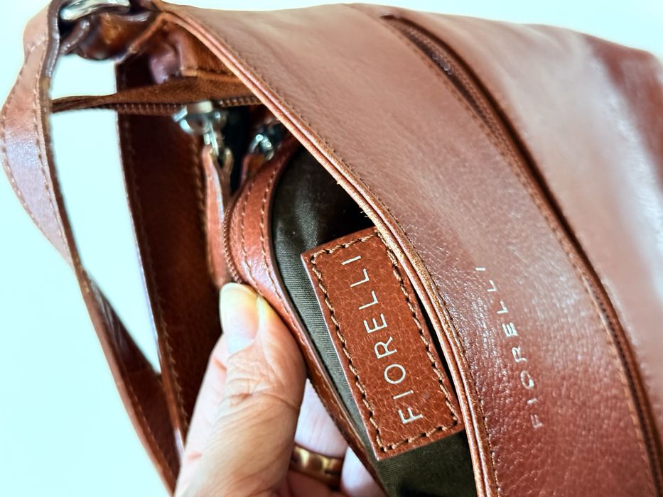 Кафява дамска чанта, естествена кожа, Fiorelli, италианска