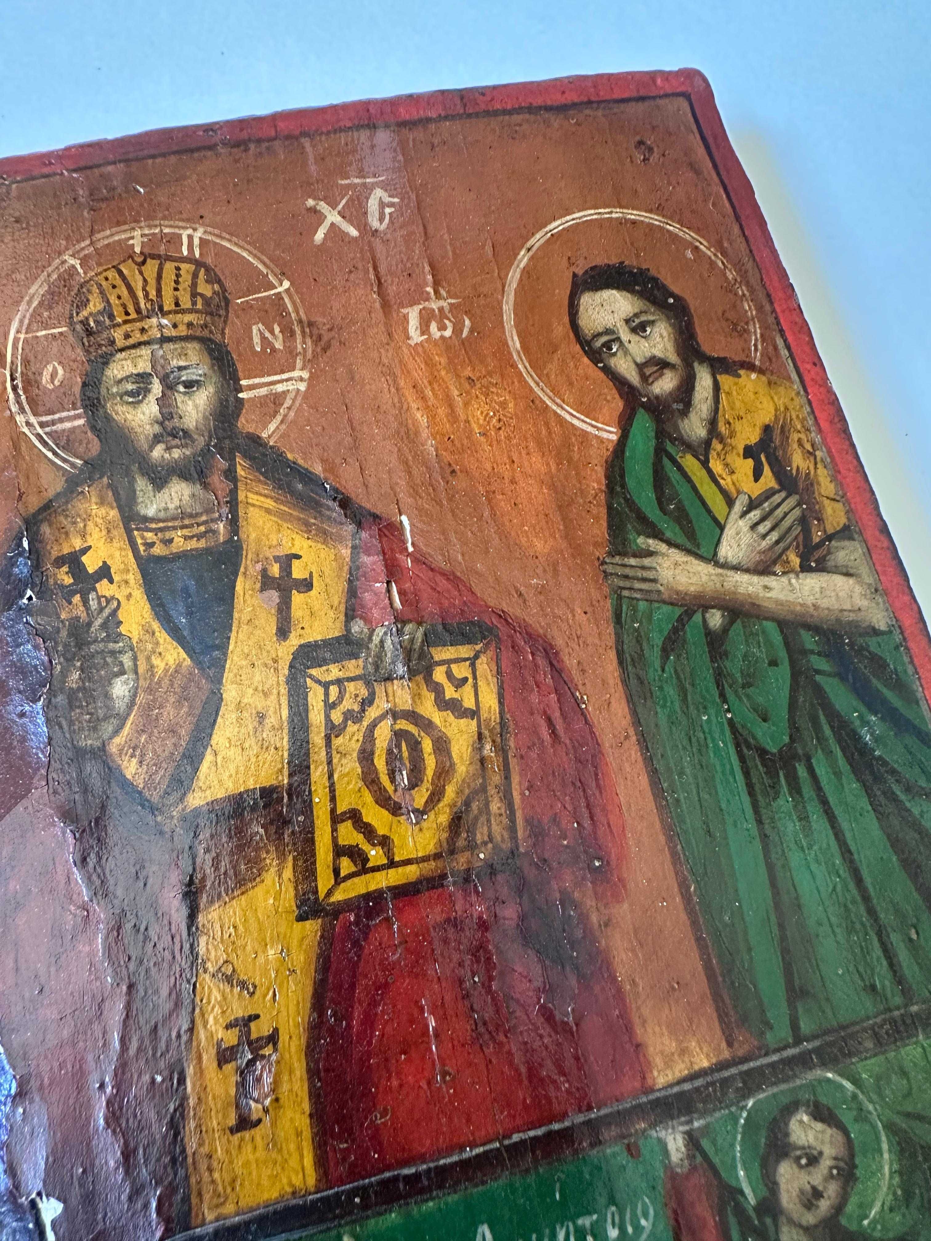 Icoană pe lemn „Deisis și Sf. Gheorghe și Dumitru”, șc. rusească, XIX