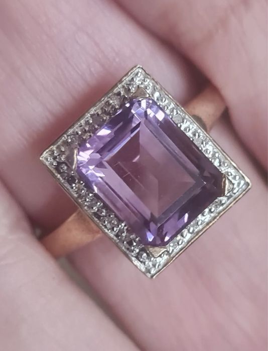 Inel argint 925 ametist si diamante naturale