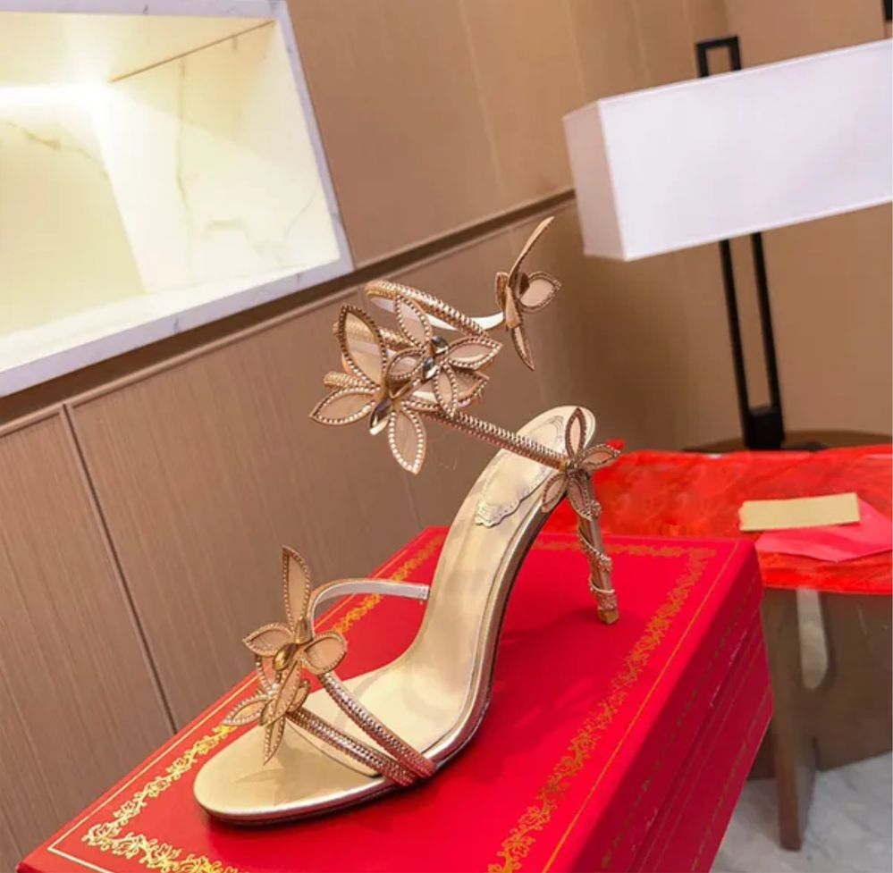 Sandale Rene Caovilla Gold cu Fluturi