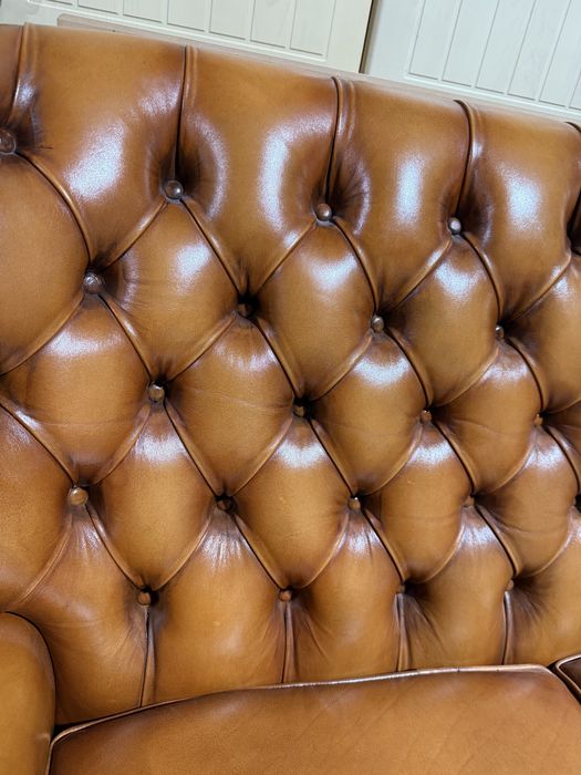 Set Chesterfield canapea 3 locuri + 2 fotolii piele naturală