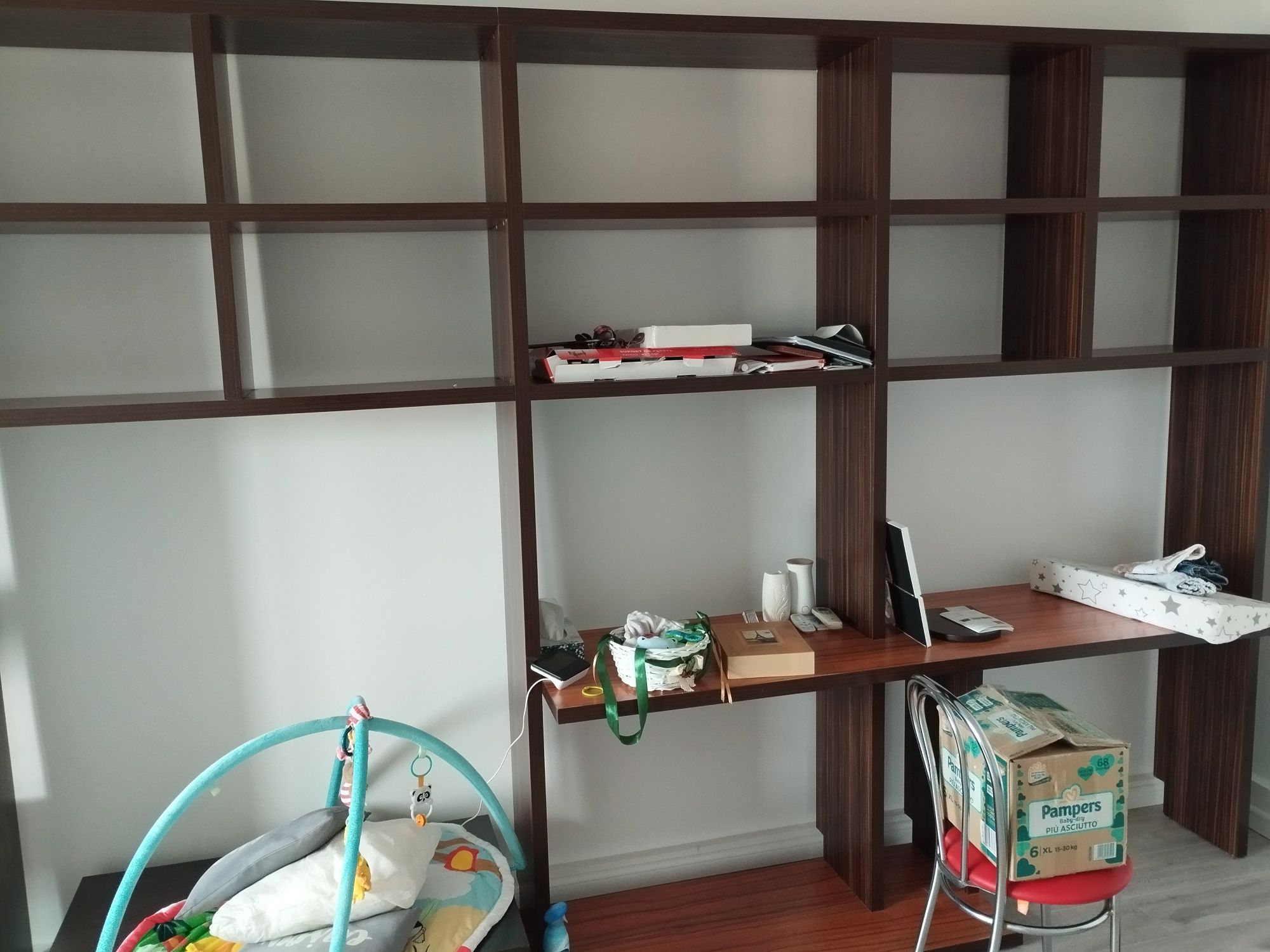 Biblioteca living, wenge, spatiu birou incorporat, + masuta de cafea