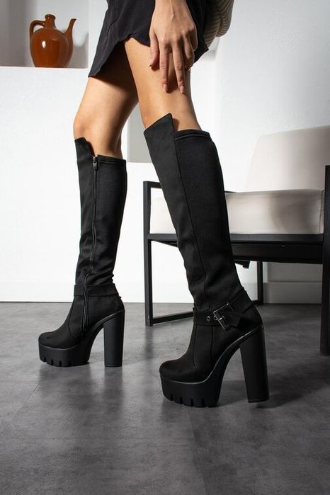 Ботуши на ток - черен велур (36-40)