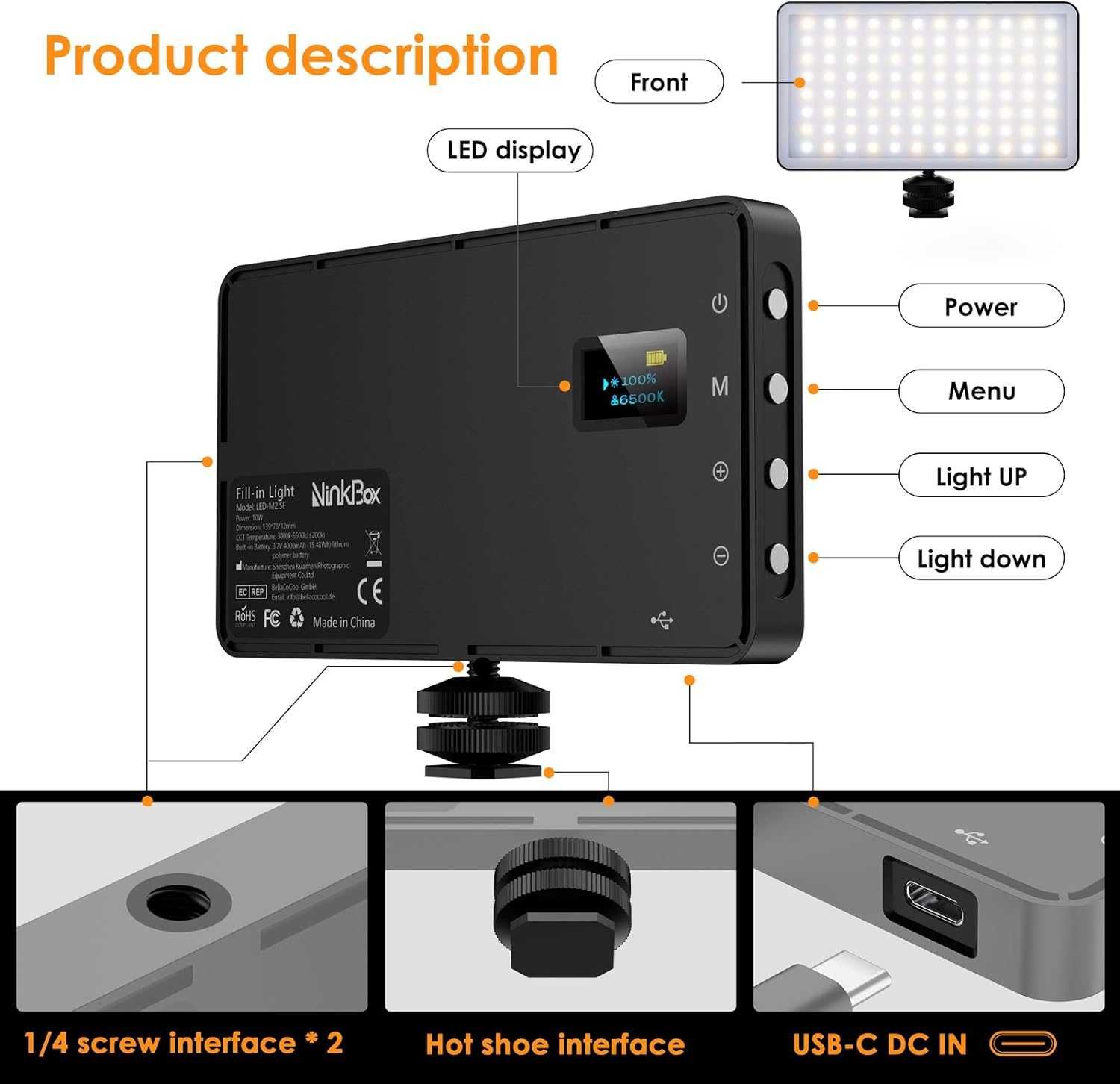 +CADOU Lumina/blitz camera/streaming Ninkbox LED-M2 SE 6500K |SIGILAT|