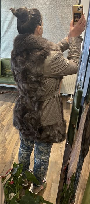 Палто естествен косъм лисица и кожа