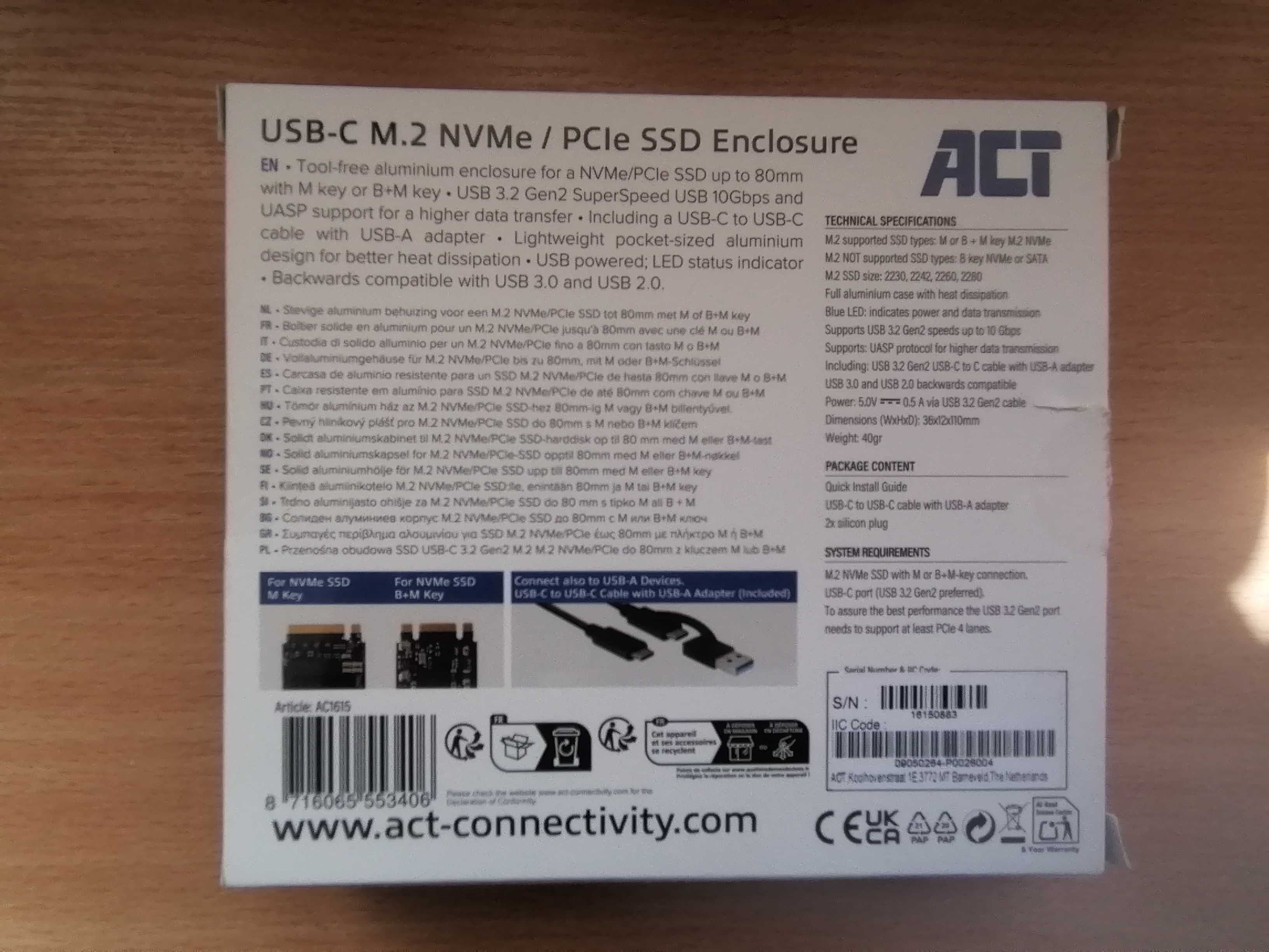 SSD Enclosure (в гаранция) + 2х8GB RAM за лаптоп (1+1 подарък)
